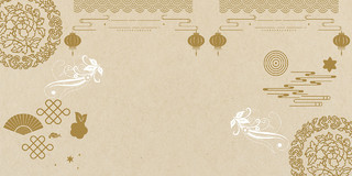 金色中国风镂空花纹灯笼折扇古风展板背景金色花纹